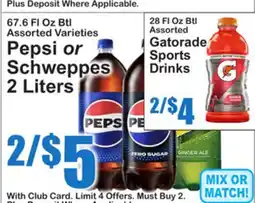 SuperFresh Pepsi or Schweppes 2 Liters, Gatorade Sports Drinks offer
