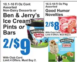 SuperFresh Ben & Jerry's Ice Cream Pints or Bars, Good Humor Novelties offer