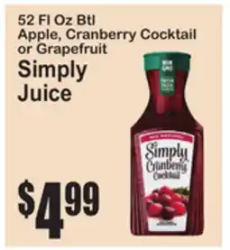 SuperFresh 52 Fl Oz Btl Apple, Cranberry Cocktail or Grapefruit Simply Juice offer