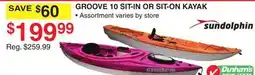 Dunham's Sports SUNDOLPHIN GROOVE 10 SIT-IN OR SIT-ON KAYAK offer