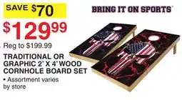 Dunham's Sports TRADITIONAL OR GRAPHIC 2' X 4' WOOD CORNHOLE BOARD SET offer
