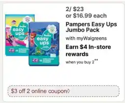 Walgreens Pampers Easy Ups Jumbo Pack offer