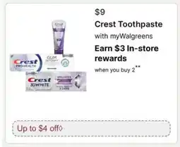 Walgreens Crest Toothpaste offer