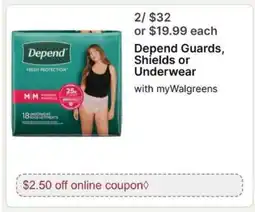 Walgreens Depend Guards, Shields or Underwear offer