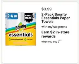 Walgreens 2-Pack Bounty Essentials Paper Towels offer