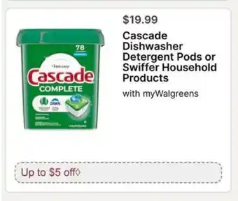 Walgreens Cascade Dishwasher Detergent Pods or Swiffer Household Products offer