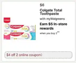 Walgreens Colgate Total Toothpaste offer