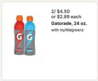 Walgreens Gatorade, 24 oz offer