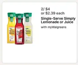 Walgreens Single-Serve Simply Lemonade or Juice offer