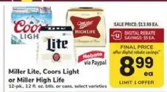 Safeway Miller Lite, Coors Light or Miller High Life offer
