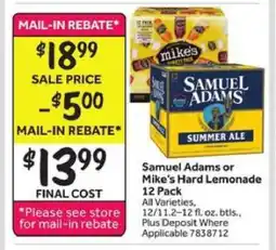 Stop&Shop Samuel Adams or Mike's Hard Lemonade 12 Pack offer