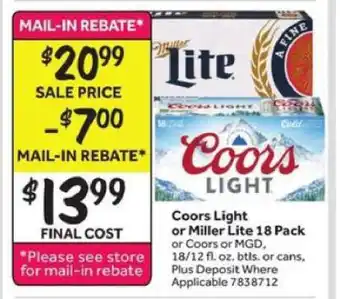 Coors Light or Miller Lite 18 Pack