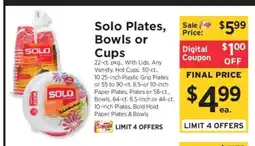 ShopRite Solo Plates, Bowls or Cups offer