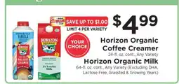 ShopRite Horizon Organic Coffee Creamer / Horizon Organic Milk offer