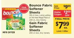 ShopRite Bounce & Gain Fabric Softener Sheets offer