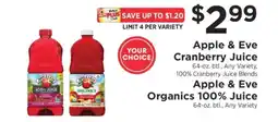ShopRite Apple & Eve Cranberry Juice / Apple & Eve Organics 100% Juice offer