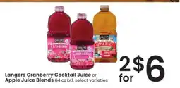Albertsons Langers Cranberry Cocktail Juice or Apple Juice Blends offer