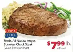 Family Fare Fresh, All-Natural Angus Boneless Chuck Steak offer