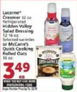 Vons Lucerne Creamer or Hidden Valley Salad Dressing or McCann's Quick Cooking Rolled Oats offer
