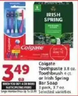 Vons Colgate Toothpaste or Irish Spring Bar Soap offer