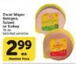 Vons Oscar Mayer Bologna, Salami or Turkey offer