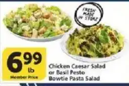 Vons Chicken Caesar Salad or Basil Pesto Bowtie Pasta Salad offer