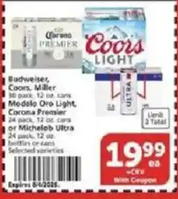 Vons Budweiser, Coors, Miller, Modelo Oro Light, Corona Premier or Michelob Ultra offer