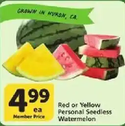 Vons Red or Yellow Personal Seedless Watermelon offer