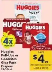 Safeway Huggies Pull-Ups or Goodnites Giga Pack Diapers offer