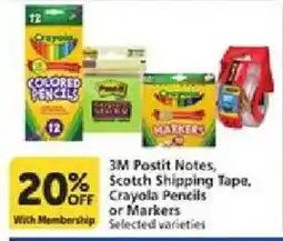 Vons 3M Postit Notes, Scotch Shipping Tape, Crayola Pencils or Markers offer