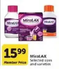 Vons Miralax selected sizes and varieties offer