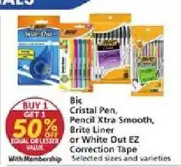 Vons Bic Cristal Pen, Pencil Xtra Smooth, Brite Liner or White Out EZ Correction Tape offer