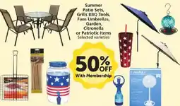 Vons Summer Patio Sets, Grills BBQ Tools, Fans Umbrellas, Garden, Citronella or Patriotic Items offer
