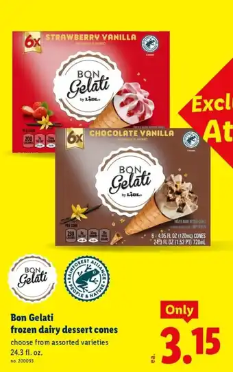 Lidl Bon Gelati frozen dairy dessert cones offer
