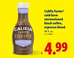 Lidl Califia Farms cold brew unsweetened black coffee, espresso blend offer