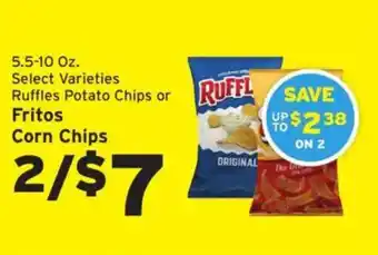 Hannaford Ruffles Potato Chips or Fritos Corn Chips offer