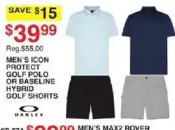 Dunham's Sports Oakley men's icon protect golf polo or baseline hybrid golf shorts offer