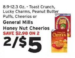 Hannaford Toast Crunch, Lucky Charms, Peanut Butter Puffs, Cheerios or General Mills Honey Nut Cheerios offer