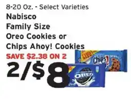 Hannaford Nabisco family size oreo cookies or chips ahoy! cookies offer
