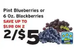 Hannaford Pint Blueberries or 6 Oz. Blackberries offer