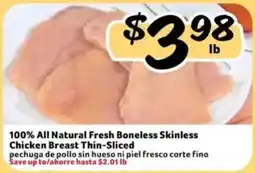 Fresco y Más 100% All Natural Fresh Boneless Skinless Chicken Breast Thin-Sliced offer