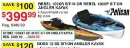 Dunham's Sports Pelican rebel 100xr sit-in or rebel 100xp sit-on angler kayak offer