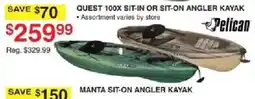 Dunham's Sports Pelican quest 100x sit-in or sit-on angler kayak offer