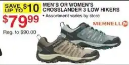 Dunham's Sports Merrell men's or women's crosslander 3 low hikers offer