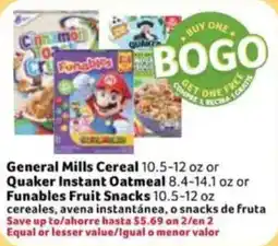 Fresco y Más General Mills Cereal or Quaker Instant Oatmeal or Funables Fruit Snacks offer