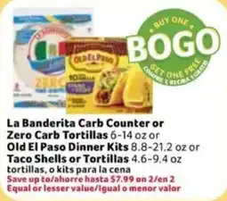 Fresco y Más La Banderita Carb Counter or Zero Carb Tortillas or Old El Paso Dinner Kits or Taco Shells or Tortillas offer