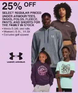 Dunham's Sports Under Armour tees, tanks, polos, fleece, pants, and shorts offer