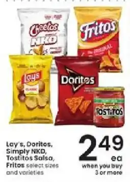 Albertsons Lay's, Doritos, Simply NKD, Tostitos Salsa, Fritos select sizes and varieties offer