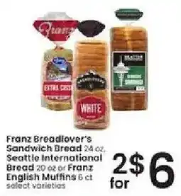 Albertsons Franz Breadylover's Sandwich Bread or Seattle International Bread or Franz English Muffins offer