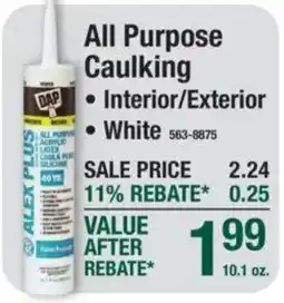 Menards Dap all purpose caulking offer